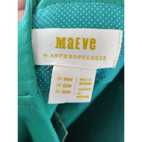 Antropologie Maeve Green Square-Neck Buttondown Dress Sleeveless Fit & Flare 22W - Picture 8 of 11